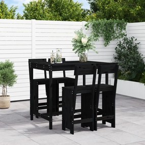 vidaXL 5 pcs conjunto de bar para jardim pinho maciço preto