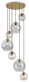 Candeeiro suspenso Art Deco dourado com vidro arco-íris 7 luzes - Sandra Art Deco