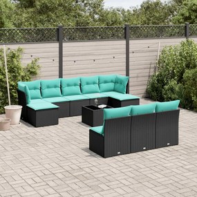 vidaXL 11 pcs conjunto sofás de jardim c/ almofadões vime PE preto