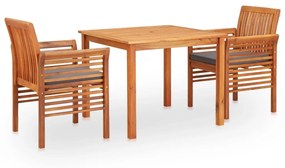 vidaXL 3 pcs conjunto de jantar exterior c/ almofadões acácia maciça