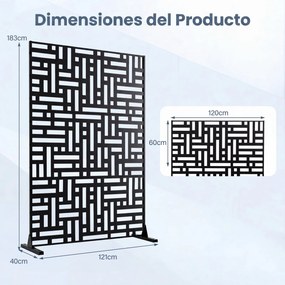 Biombo de Privacidade Exterior, 121 x 40 x 183 cm, Aço Galvanizado, Preto