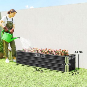 Floreira elevada 183 x 47 x 40 cm em aço com luvas, floreira de jardim para flores, ervas aromáticas e legumes,, cinzento