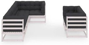 7 pcs conjunto lounge de jardim c/ almofadões pinho maciço