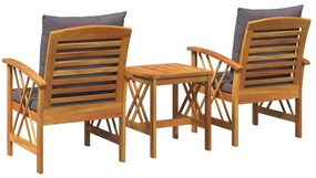 Conjunto de Lounges de Jardim em 3 Peças com Almofadas em Madeira de A