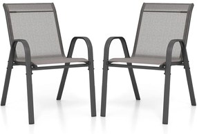 Conjunto de 2 cadeiras de jantar de jardim empilháveis Estrutura resistente ao tecido respirável Pátio exterior Praia 55 x 67 x 83 cm Cinzento