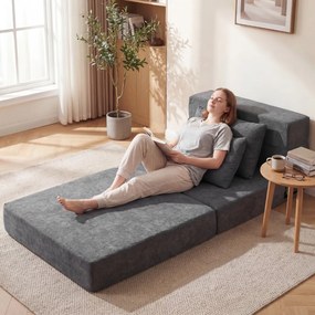 Sofá-cama futon dobrável 3 em 1 com 2 almofadas, em tecido de chenille , para sala, quarto ou escritório cinza