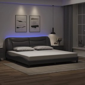 vidaXL Estrutura cama c/ luzes LED 200x200cm couro artificial cinzento