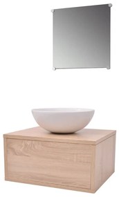 Conjunto móveis casa de banho 4 pcs com bacia e torneira, bege