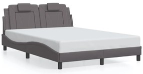 Estrutura cama c/ luzes LED 140x190 cm couro artificial cinza