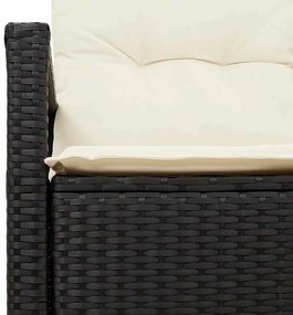 Sofá de Jardim 2 Lugares com Armazenamento e Almofadas Preto em Rattan