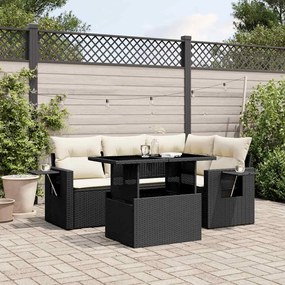 5 pcs conjunto sofás de jardim com almofadões vime PE preto