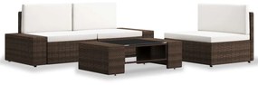 vidaXL 4 pcs conjunto lounge para jardim vime PE castanho