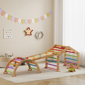 Triângulo de escalada para crianças com rampa reversível, escorrega basculante e estrutura de escalada multicolorida