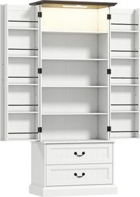 HOMCOM Móvel Alto para Cozinha com Sensor LED 2 Portas 10 Porta-Temperos 2 Gavetas 76x39,5x183 cm Branco | Aosom Portugal