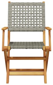 3 pcs conjunto de bistrô vime PE e madeira maciça cinzento