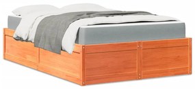 Cama com colchão 120x200 cm madeira pinho maciça castanho-mel