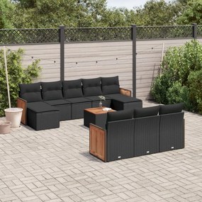11 pcs conjunto sofás de jardim c/ almofadões vime PE preto