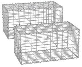 Conjunto de 2 Peças Muro Gabião 100 x 50 x 50 cm (C x L x A) Cada, de arame com malha de 5 x 10 cm para pedras Prateado