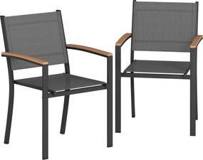 Outsunny Conjunto de 2 Cadeiras de Jardim Empilháveis em Metal e Textilene, Apoios de Braço em WPC, Encosto Alto, 56x62x89cm, Cinza | Aosom Portugal