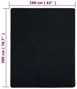 Lençóis ajustáveis 2 pcs 160x200 cm algodão jersey preto