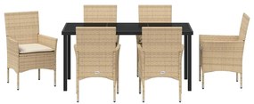Conjunto de Jantar de Jardim 7 Peças com Almofadas Bege em Rattan Sint
