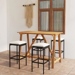 vidaXL 5 pcs conjunto de bar para jardim com almofadões preto