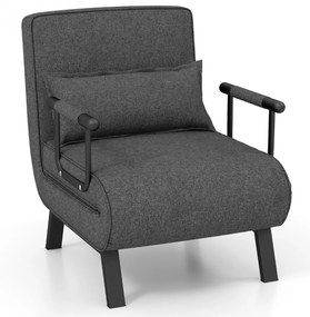 Sofá-cama conversível dobrável Cadeira de dormir individual Encosto ajustável Almofada destacável Almofada Estofamento para Casa escritorio Cinza escu