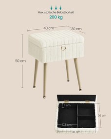 Banco toucador com espaço de arrumação 30 x 40 x 50 cm estofado Branco