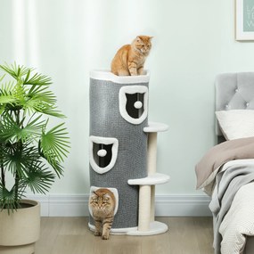 Torre para gatos de 4 níveis, árvore para gatos estável com arranhadores de sisal e borda em pelúcia, 2 plataformas, 50 x 36 x 101 cm, cinzenta
