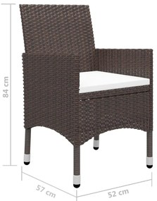 3 pcs conj. jantar p/ jardim vime PE e vidro temperado castanho