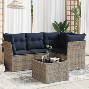 vidaXL 5 pcs conjunto sofás p/ jardim c/ almofadões vime PE cinzento