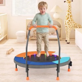 Mini-trampolim para crianças de 90 cm com luzes, dobrável, com barra de espuma e capa de segurança acolchoada multicolorida 1