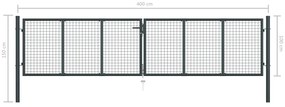 Portão de jardim em rede aço galvanizado 400x150 cm cinzento