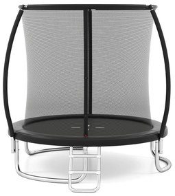 Trampolim exterior com escada Ø244cm redondo para jardim com rede de segurança, cobertura de borda e estrutura metálica preto