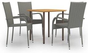 5 pcs conjunto de jantar para jardim vime PE cinzento