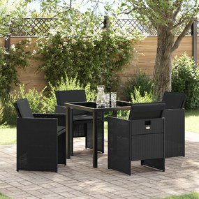 vidaXL Conjunto de Jantar de Jardim 5 Peças com Almofadas Preto Rattan Polido