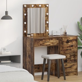 vidaXL Mesa de Maquilhagem com Luzes LED Carvalho Fumado 50x41x135 cm
