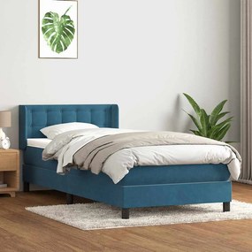 vidaXL Cama com molas/colchão 100x210 cm veludo azul-escuro