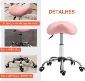 Banco com Rodas Giratório com Altura Ajustável Cosmético Dentista Cabeleireiro 52x53x49-61 cm Rosa