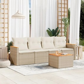 vidaXL 5 pcs conjunto de sofás p/ jardim com almofadões vime PE bege