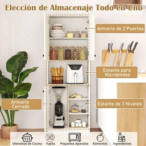 Armário alto de cozinha para despensa 60 x 33 x 166 cm com suporte para micro-ondas com portas Branco