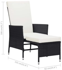 2 pcs conjunto lounge de jardim c/ almofadões vime PE preto