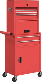 HOMCOM Carrinho de Ferramentas com 6 Gavetas Rodas Painel Lateral Perfurado e Caixa de Ferramentas Desmontável 60,5x33,5x131 cm Vermelho | Aosom Portugal
