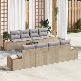 vidaXL Conjunto de Sofás de Jardim de 9 Peças com Almofadas Bege Rattan Sintético