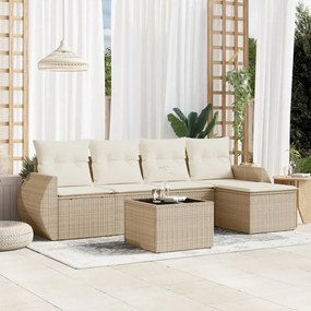 6 pcs conjunto de sofás p/ jardim com almofadões vime PE bege