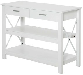 HOMCOM Mesa consola tipo aparador de estilo moderno com 2 gavetas e prateleiras inferiores 105x40x76 cm Branco