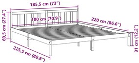 Cama extra longa sem colchão 180x220 cm madeira de pinho maciça
