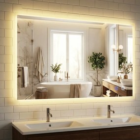 Espelho LED para casa de banho 70 x 120 cm retangular de parede com função antiembaciamento, memória, 3 cores de luz e controlo tátil Prata