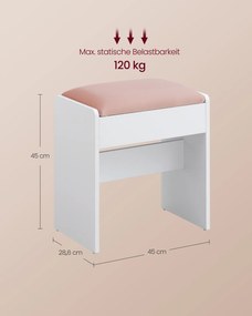 Banco de toucador de veludo 28,6 x 45 x 45 cm branco-rosa pastel