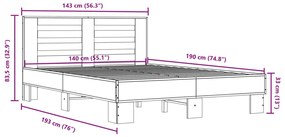 Estrutura de cama 140x190 cm derivados madeira/metal